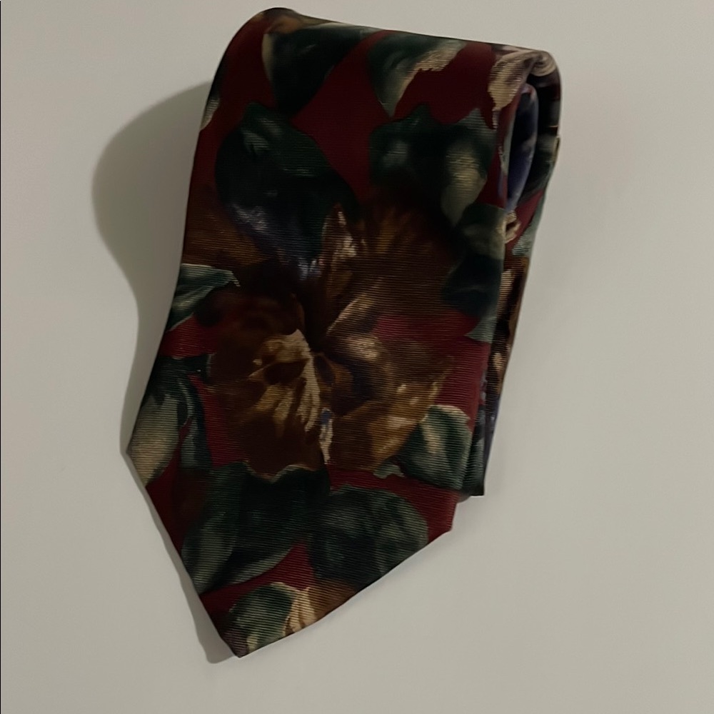Viaggio Floral Patterned Tie - Red and Brown